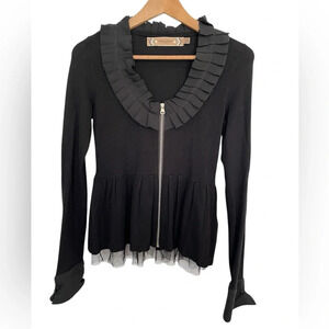 Twelve by twelve Black Ruffled Zip-Up Cardigan size XS